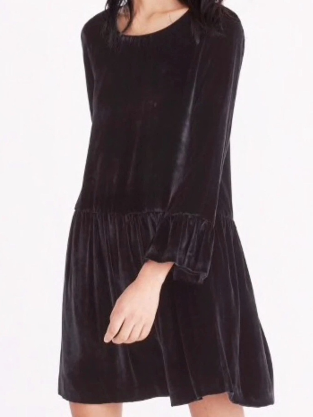 Madewell black velvet bell sleeve dress pit to pit 18 (mix28)